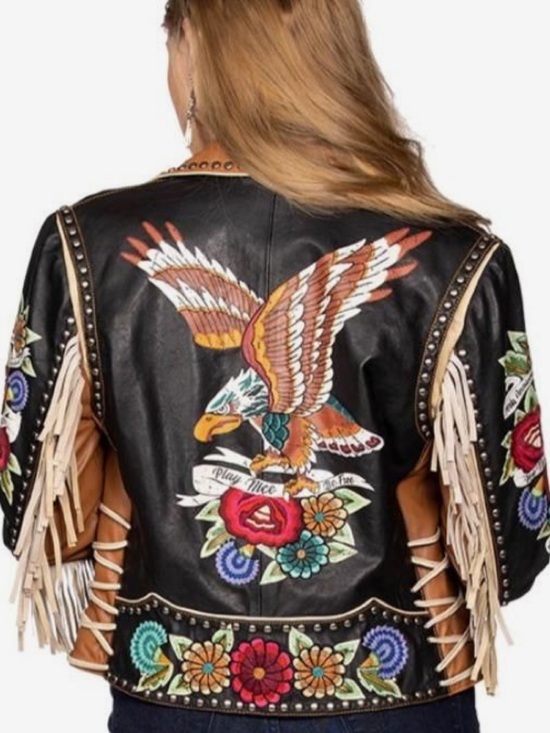 Double D Ranch Jackets & Blazers - Double D Ranch Running on Empty leather biker jacket embroidered studs RTL $1395